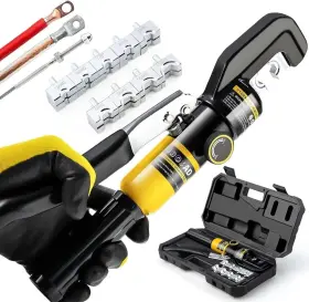 Lunaswag-shop 726084799424 10 Tons Hydraulic Wire Battery Cable Lug Terminal Crimper Crimping Tool With 9 P