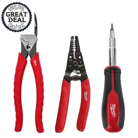 Milwaukee 313037256266 Electricians Screwdriver Linemans Plier And Wire Stripper Hand Tool Kit -3 Pcs