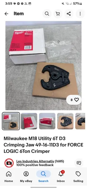 49-16-11d3 Milwaukee M18 Utility 6t D3 Crimping Jaw For Force Logic Crimper Used