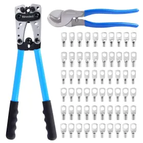 50b-b Newdeli Battery Cable Lug Crimping Tool 10-1/0 Awg With Wire Cutter And 60pcs