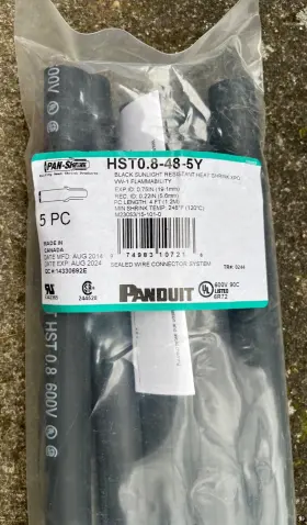 Hst0.8-48-5y Panduit 5 Pk Black Thick Wall Adhesive Lined Heat Shrink Tube 4 Ft