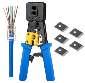 Petechtool 191094362515 Rj45 Crimp Tool Ethernet Pass Thru Crimper With 5pack 8pin Replacement Blades