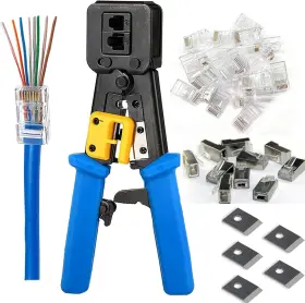 Petechtool 313029177142 Rj45 Crimp Tool Ethernet Pass Thru Crimper With 5pack 8pin Replacement Blades