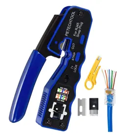 8p8c Petechtool 778836694570 Rj45 Crimp Tool Pass Through Crimper Cutter For Cat6a Cat6 Cat5 Cat5e Mo
