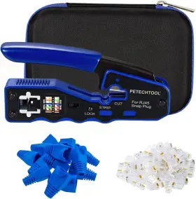 Petechtool 783911795127 Rj45 Crimp Tool For Cat5e Cat6 Cat6a Pass Thrugh Connectors With 20 Pieces Ca