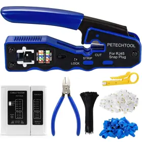 Pt-crm-7-2 Petechtool Rj45 Crimp Tool For Cat6 Cat5e Cat5 Pass Through Connectors All-in-one Ez Cri