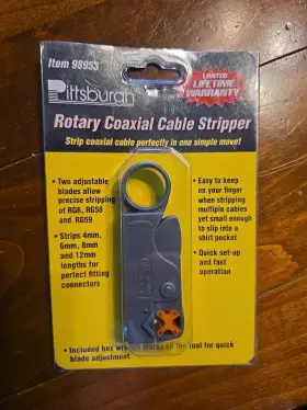 Rg59 Pittsburgh 792363989534 Coaxial Cable Stripper Tool Wire Cutter Rg6 Rg58 Rotary - New