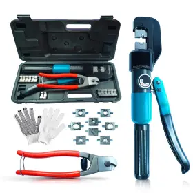 Posh Collection 070000167725 Hydraulic Crimping Tool Set 8t - Complete Cable Crimper Kit With 9 Dies 2/0 A