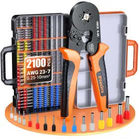 Preciva Gt87840 2100pcs Ferrule Crimping Tool Kit Awg 23-7 0.25-10mm Self-adjusting Ratch