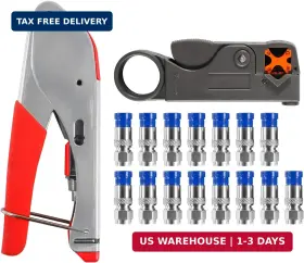 Qccan 701715530898 Coax Cable Crimper Kit Tool For Rg6 Rg59 Coaxial Compression With 15pc