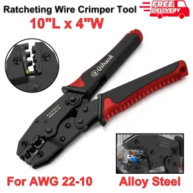 19410986 Qibaok Ratcheting Wire Crimper Tool For Awg 22-10 Insulated Terminal Ergonomic Handle