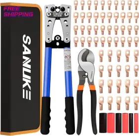 Sanuke 445045584543 Battery Cable Lug Crimping Tool Kit With Cutter 60 Pcs Ring New Usa
