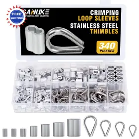 Sanuke 732130813211 340pcs Stainless Steel Wire Rope Cable Thimbles Aluminum Crimping Loop