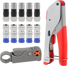 Shutao 313053991943 10pcs F Type Rg6 Compression Connectors Coaxial Cable Crimper Kit With Wire Stri