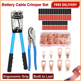 Solsop 726084693050 Battery Cable Crimper Tool Set For Awg 10 8 6 4 2 1/0 Gauge Electrical Lug