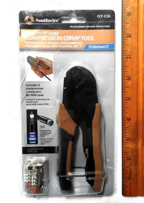 Ccf-c1k Southwire Cable Tv Inch F Coax Compression Crimp Tool 3 Rg6 Connectors - Euc