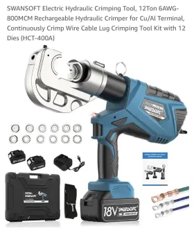 Hct-400a Swansoft Electric Hydraulic Crimping Tool 18v Combo 2x Batteries Charger 10 Dies