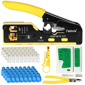 Tabivia 708707186484 Pass Through Rj45 Crimp Tool Kit Ethernet Crimper Cat6 Cat5 Crimping