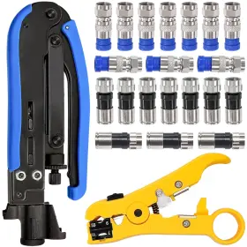 F-070-bu-y Taiss Coaxial Compression Tool Coax Cable Crimper Kit With 20 Pcs F Style Rg6 Connecto
