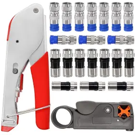 F-070-r-gr Taiss Coax Cable Crimper Tool Kit With 20 Pcs F Style Rg59 Rg6 Compression Connecto