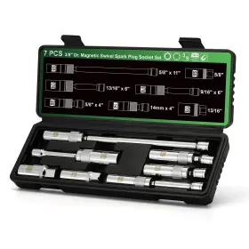 Tc019 Tecotek 7 Piece 3/8-inch Drive Magnetic Swivel Spark Plug Socket Set Includes 9/16-i