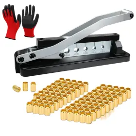 Tentool 725576480468 Heavy Duty Hose Crimper Kit With 50 Ferrules For 1/4 Inch 5/16 3/8 Pvc/rubber H