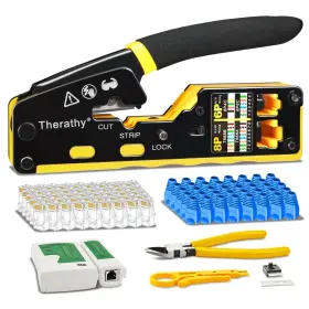 Therathy 783053400835 Rj45 Crimp Tool Pass Through Ethernet Crimper For Cat5e Cat6 Modular Plugs Allin