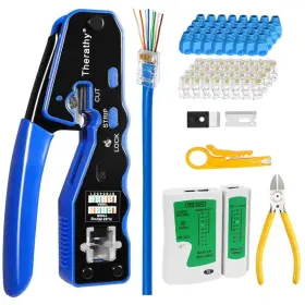 B0c2pfv819 Therathy Rj45 Crimp Tool Kit Ethernet Crimper Pass Through Cat6 Connectors