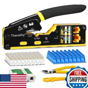 B0cj6ntpyx Therathy Rj45 Pass Through Ethernet Crimper Kit Cat5e Cat6 Modular Plug