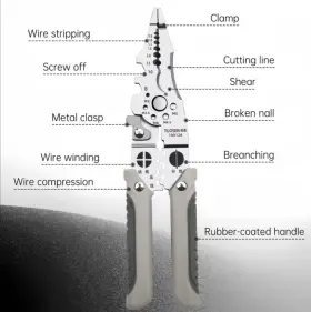 Tuosen 100128 Wire Stripper Cutter Crimper Tool Gray Sheath