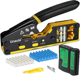 Unaula 708707186279 Rj45 Crimp Tool Kit Ethernet Pass Through Crimper Network Cat5 Ca