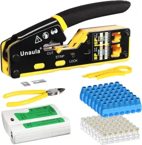 Unaula 744110578195 Rj45 Crimp Tool Pass Through Ethernet Crimper Kit Cat5 Cat6 Crimping R