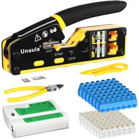 Unaula 783053186999 Rj45 Crimp Tool Pass Through Ethernet Crimper Kit Cat5 Cat6 Crimping