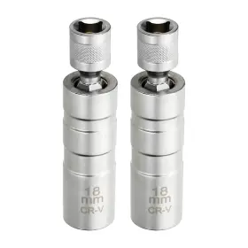 Uxcell 614553723226 2pcs Spark Plug Socket 3/8 Inch Drive 18mm Swivel Magnetic Thin Wall Silver