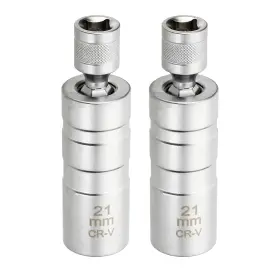 Uxcell 614553752585 2pcs Spark Plug Socket 3/8 Inch Drive 21mm Swivel Magnetic Thin Wall Silver
