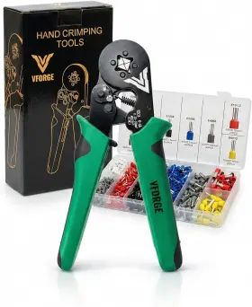 Vforge 313053722714 Ferrule Crimping Tool Kit - With 1200pcs Wire Ferrules Self-adjusting Ratchet