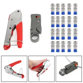 E301-e015 Vipjq F-type Compression Stripper Tool Coaxial Crimper 20pcs Rg6 Crimp Connectors