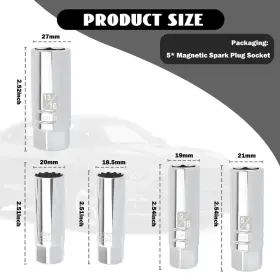 Vkqts Sai-1803 5pcs Magnetic Spark Plug Socket Set Professional 14mm 16mm 9/16 Inch 13/16 5/8