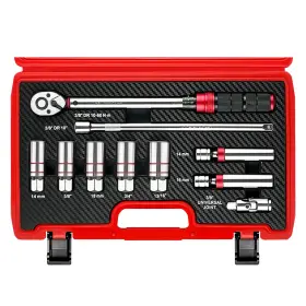Ww015 Wett 10pcs 3/8 Inch Drive Spark Plug Socket Set With 72 Tooth Click Torque Wrench 5-