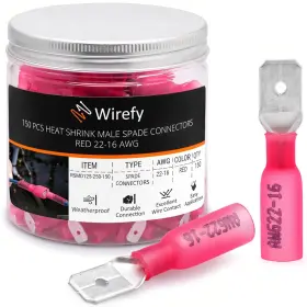 Wirefy-rsmd125-250-150 Wirefy Male Spade Connectors - Heat Shrink Connector Kit 150pcs Wire