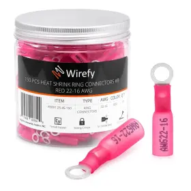 Wirefy-rsrv1.25-4s-150 Wirefy 150 Pcs Heat Shrink Ring Terminals #8-a Resistant Connectors - Eyelet Wire