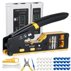Ywnegwe 739804634998 Rj45 Crimp Tool Kit Pass Through Crimper For 8p Cat5 Cat5e Cat6 Cat6a