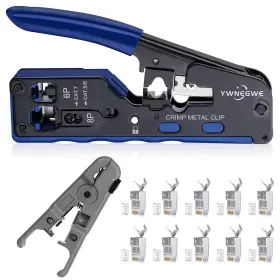 Ywnegwe 752692604966 Rj45 Crimping Tool Kit Pass Through Cat7 Cat6 Cat5 Thru Ethernet Crimpe
