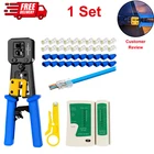 RJ45 Crimp Tool Kit Pass-thru CAT5E/CAT6 With Connectors, Covers, Cable Tester New. Price: $30.15.